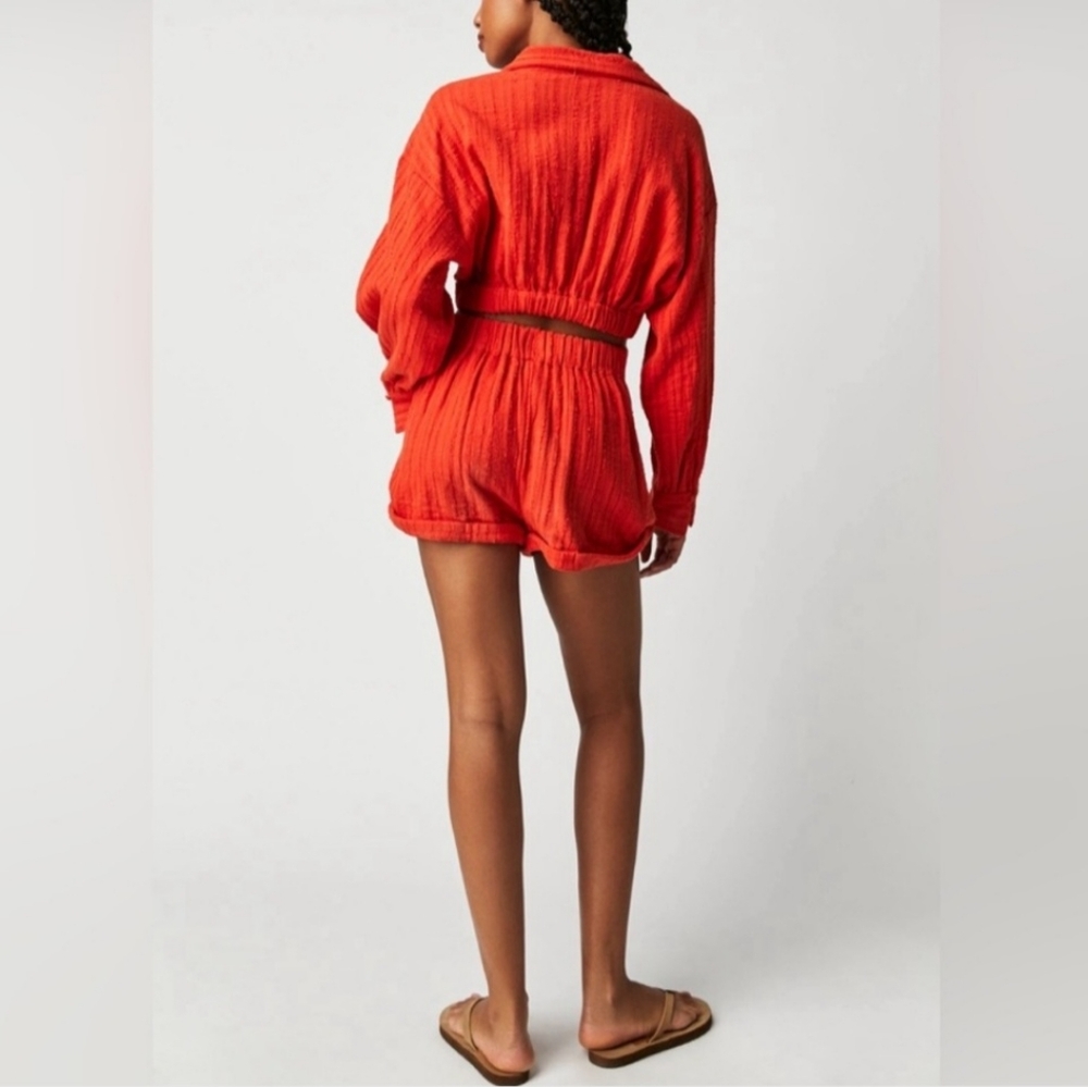 Free People Gauze Shorts And Crop Long Sleeve Top Two-Piece Set Size Small - Picture 2 of 11